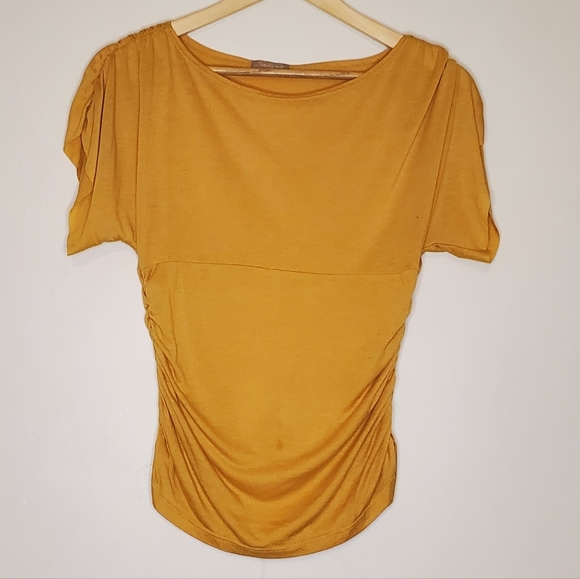Golden Glam Yellow Side Ruched Feminine Top - Picture 3 of 11
